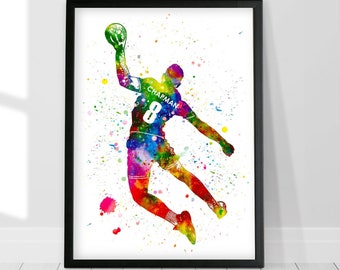 Personalized Handball Poster Player Watercolor Print Poster Gift for Him