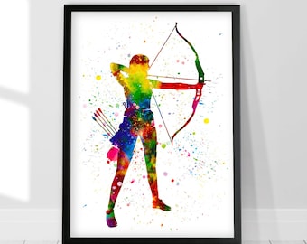 Female Archer Art Watercolor Print Archery Arrow Girl