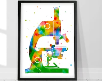 Microscope Watercolor Art Print Microbiology Gifts Laboratory Wall Art Medical School Graduation Gift