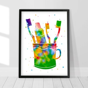 Zahnbürste Kunst Aquarell Druck Zahnpasta Poster Mundhygiene Geschenke