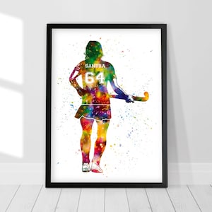 Field Hockey Girl Wall Art, Personalized Field Hockey Poster, Sports Gift for Woman, Personalized Watercolor Print