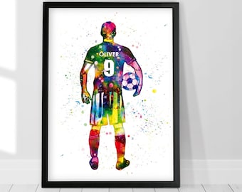 Personalised Football Player Poster Personalization Football Art Print Soccer Personelized Watercolor Painting