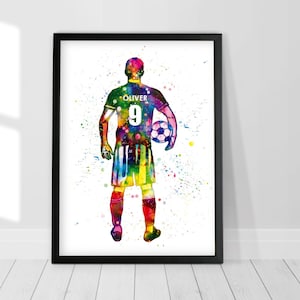 Personalised Football Player Poster Personalization Football Art Print Soccer Personelized Watercolor Painting