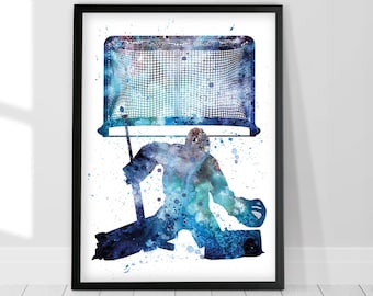 Hockey goalie Art Print, Hockey Watercolor Art, Goalie Poster, Hockey silhouette, Ice Hockey Goalie, Hockey Gifts, Hockey gate, Sport gift