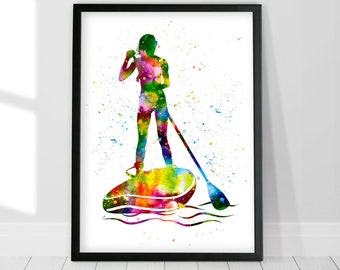 Paddle Board Girl, Stand up Paddle Board, SUP Girl, Surfing Art Print, Paddleboard Gift, Girls Room Wall Decor, Sup woman, Surfers Print