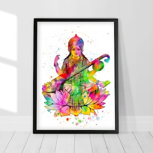 Saraswati Art Print, Hindu Goddess Print