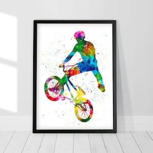 Colorful BMX Bike Poster Extreme Sport Poster BMX Wall Art printed on graphic paper