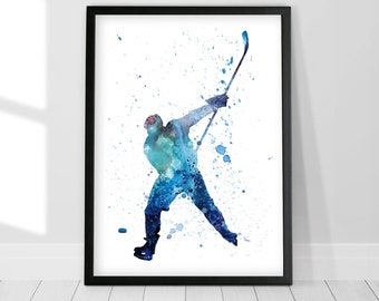 Hockey Player Print, Ice Hockey Gift, Hockey Player Shooting Puck, NHL poster, Hockey Art Print, Boys Wall Art, Hockey Player Scoring a Goal