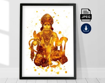 Hanuman Painting, Lord Hanuman Poster, Hindu art, Printable art, Meditation poster, Yoga gift, Spiritual art, Hindu god, Buddhist art