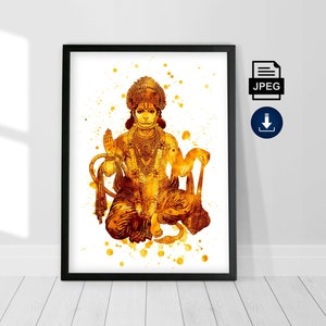 Hanuman Painting, Lord Hanuman Poster, Hindu art, Printable art, Meditation poster, Yoga gift, Spiritual art, Hindu god, Buddhist art
