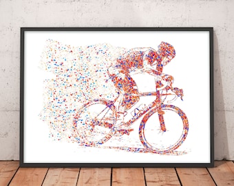 Cyclist road bicycle racing, Watercolor Print, Bicycle wall art, Road bike poster, Biker Art, Sport Decor, Boys room decor