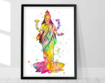 Lakshmi Print, Lakshmi goddess painting, Lakshmi poster, Hindu goddess, Meditation poster, Hindu art print, Yoga gift, Spiritual wall art