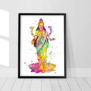 Lakshmi Print, Lakshmi goddess painting, Lakshmi poster, Hindu goddess, Meditation poster, Hindu art print, Spiritual wall art