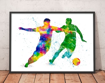 Soccer players print, Football players, Watercolor art, Sport poster, Boys wall decor, Kids room decor, Print wall art, Ronaldo wall art