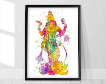 Lord vishnu painting, Vishnu print, Hindu god, Hindu art print, Meditation poster, Yoga gift, Spiritual wall art, Watercolor painting