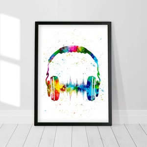 Headphone Print Watercolor, Music Wall art Print, Teenager Wall Art, Earphones poster, DJ gift
