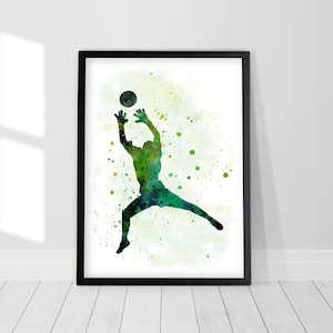 Green Soccer goalie poster Football goalie Goalkeeper Watercolor printable Boys wall decor