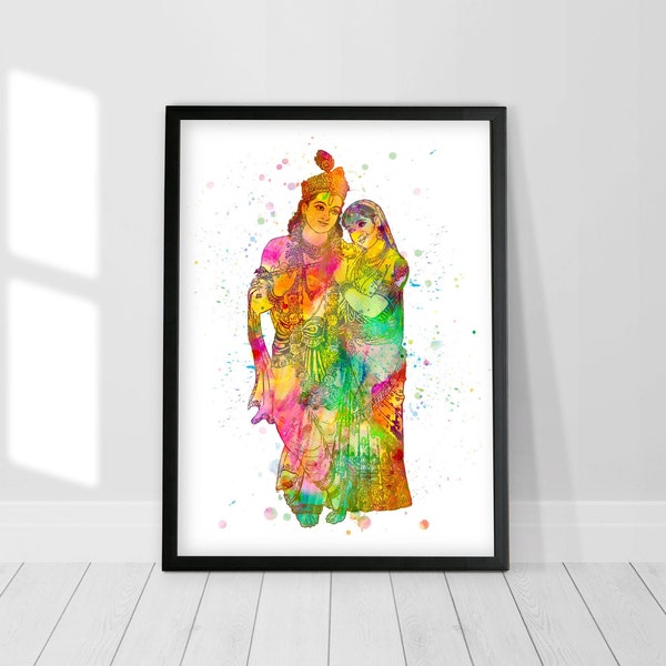 Radha Krishna painting, Radha print, Krishna poster, Hindu god, Hindu art print, Meditation poster, Yoga gift, Spiritual wall art