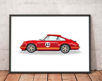 Race car print, Car illustration, Kids room decor, Car print, Boys room wall decor, Classic car gift, Vintage cars