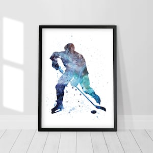 Hockey Player Decor - Watercolor Print, Ice Hockey art, Giclée Print, Winter sports art, Boys wall decor, Ice Hockey, Sport Decor, Home Art