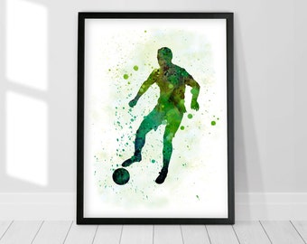 Soccer player poster - Football player, Watercolor print, Sport decor, Boys wall decor, Kids room decor, Print wall art, Ronaldo wall art