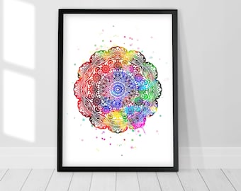 Mandala Harmony wall art, Meditation poster, Yoga print, Bohemian Decor, Boho wall decor, Watercolor painting, Wedding Gift, Indian wall art