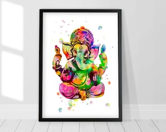 Lord ganesha painting, Ganesh poster, Hindu art print, Meditation poster, Hindu god, Yoga gift, Spiritual wall art, Watercolor painting
