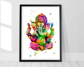 Lord ganesha painting, Ganesh poster, Hindu art print, Meditation poster, Hindu god, Yoga gift, Spiritual wall art, Watercolor painting