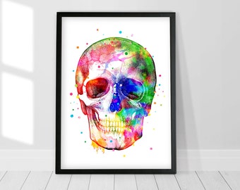 Human skull dekor print, Medical art, Medical Office Decor, Human anatomy, Anatomy art, Skull print, Skeleton, Watercolor painting