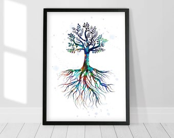 Tree of Life Watercolor Art Print, Rooted Tree, Nature Art, Wedding Gift, Wall art, Tree Poster, Wall decor, Watercolor paint, Life symbol