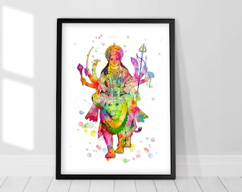 Durga painting, Maa Durga print, Hindu art print, Goddess durga, Meditation poster, Hindu god, Yoga gift, Spiritual wall art