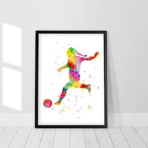 Soccer girl print - girl football player, Female Soccer Player, Watercolor print, Sport decor, Girls wall art, Prints wall art, giclee print