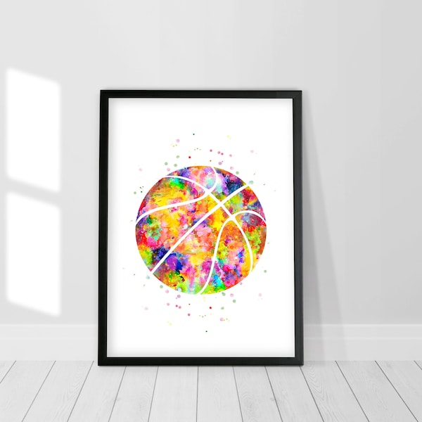 Affiche de basket-ball, impression d'art de ballon de basket-ball, affiche de la NBA, décoration de sport, décoration murale pour garçons, impression jet d'encre, aquarelle, cadeau pour homme