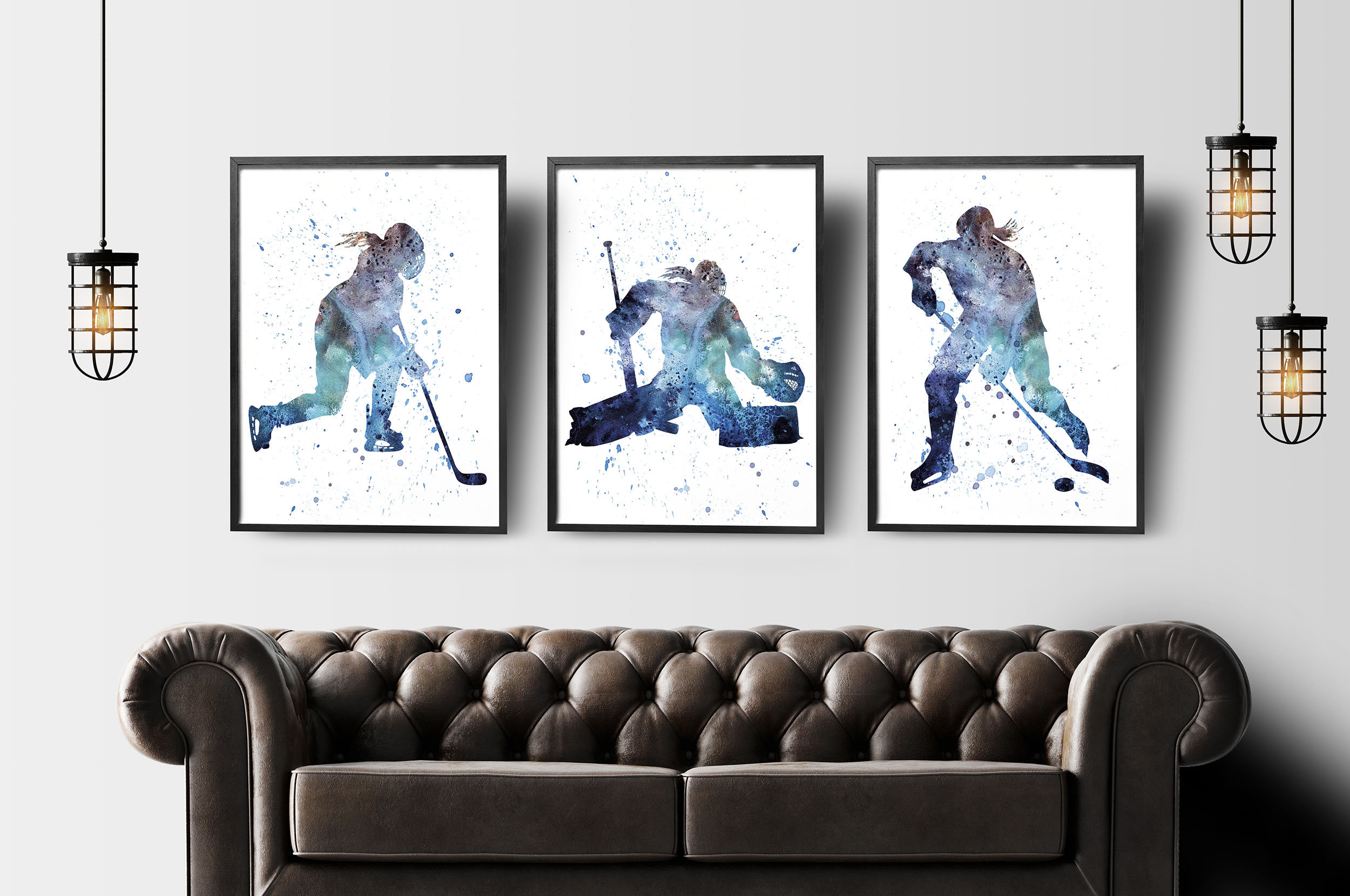 Hockey Girls watercolor art, Set of 3 printable wall art, Female Hockey Goalie, Hockey Player, Girl wall decor, Ice Hockey, Instant download
