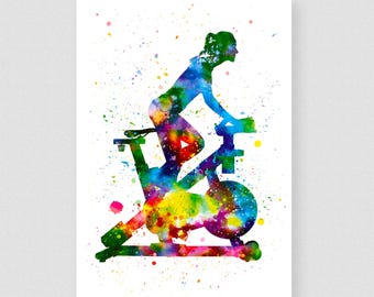 Impression d'art aquarelle vélo stationnaire : décoration de salle de sport à domicile