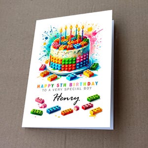 Blocos de construção Cartão de aniversário personalizado Impressão em aquarela Download digital Cartão de aniversário para impressão