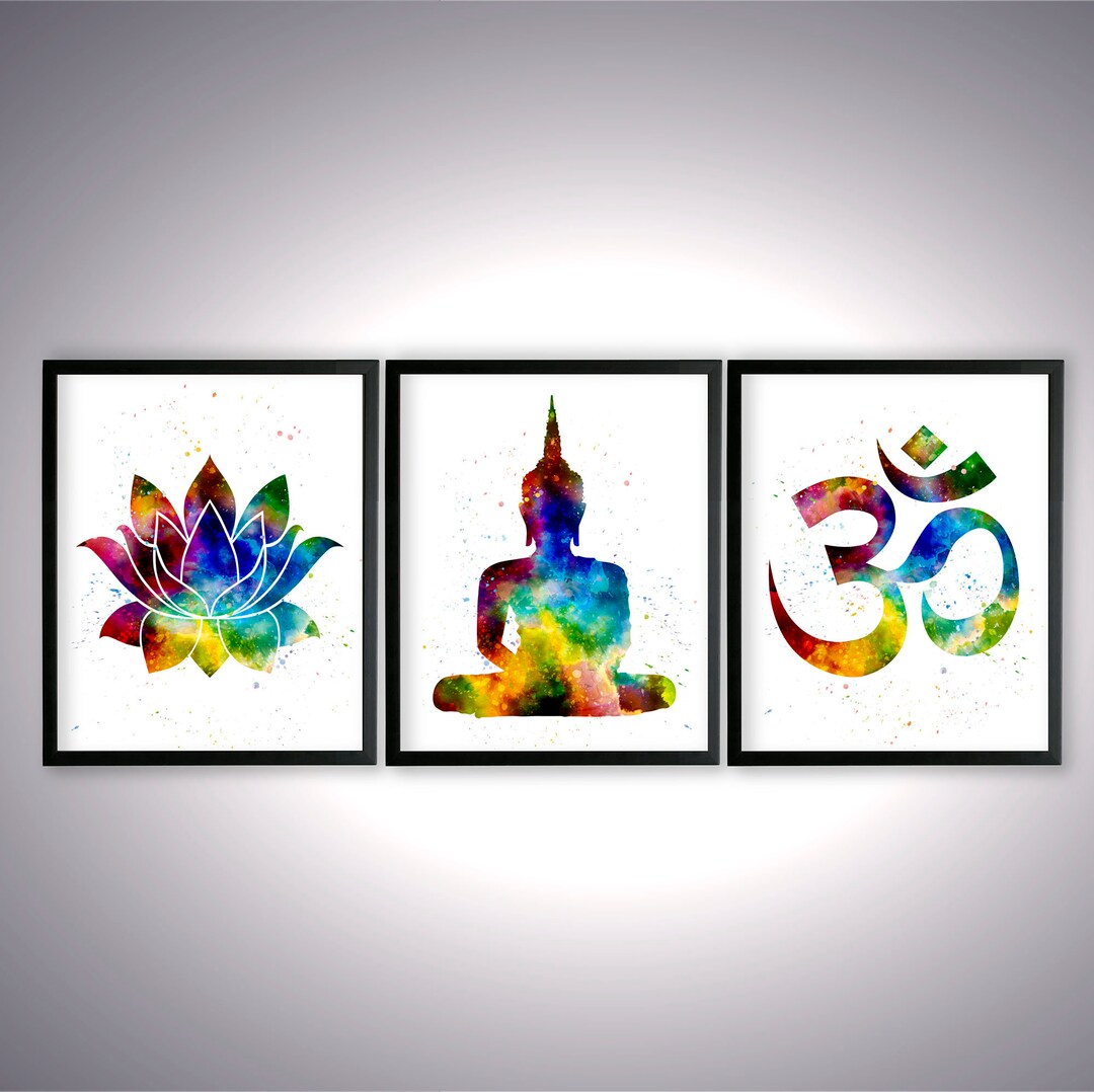 Yoga Watercolor Set, Set of 3 Prints Download, Lotus Flower Wall Art ...