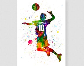 Personligt akvarelltryck av volleybollspelare: Sportväggkonst