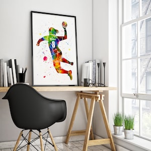 Personalized Handball Girl Player Watercolor Print Poster Gift for Her image 3