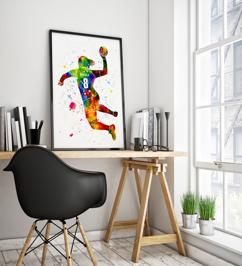 Personalized Handball Girl Player Watercolor Print Poster Gift for Her image 3