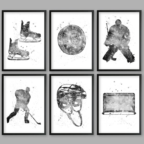 Hockey-Spieler Aquarell Kunst, Hockey druckbare, Hockey Puck Kunst, Hockey Helm Poster, Hockey Skates Dekoration, Hockey Torwart Wand