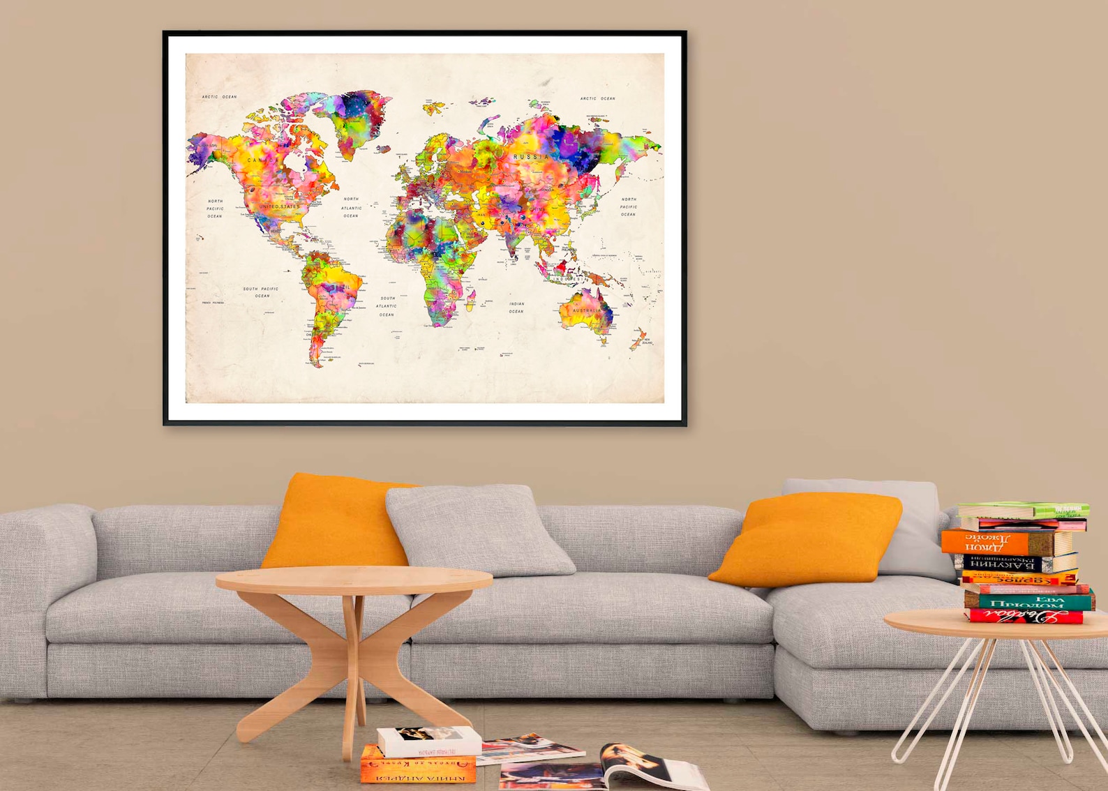 World Map Watercolor Wall Art Map of the World Map Art Etsy