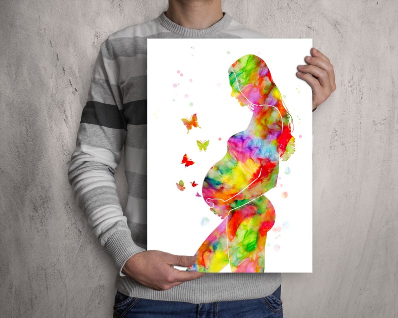 Pregnancy print Pregnant woman watercolor painting Pregnant Etsy