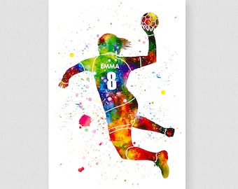 Poster personnalisé handball girl aquarelle impression d'art