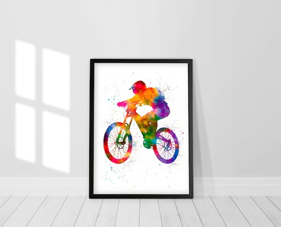Mountain Bike acquerello arte stampabile Downhill Biker | Etsy