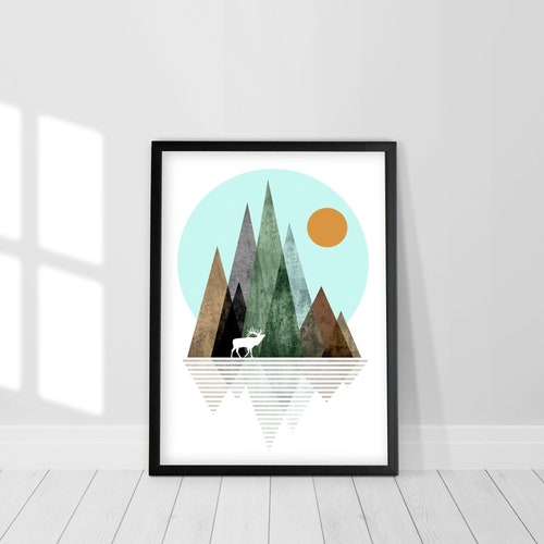 Geometric Mountain Wall Art Print Printable Art Mid Century - Etsy