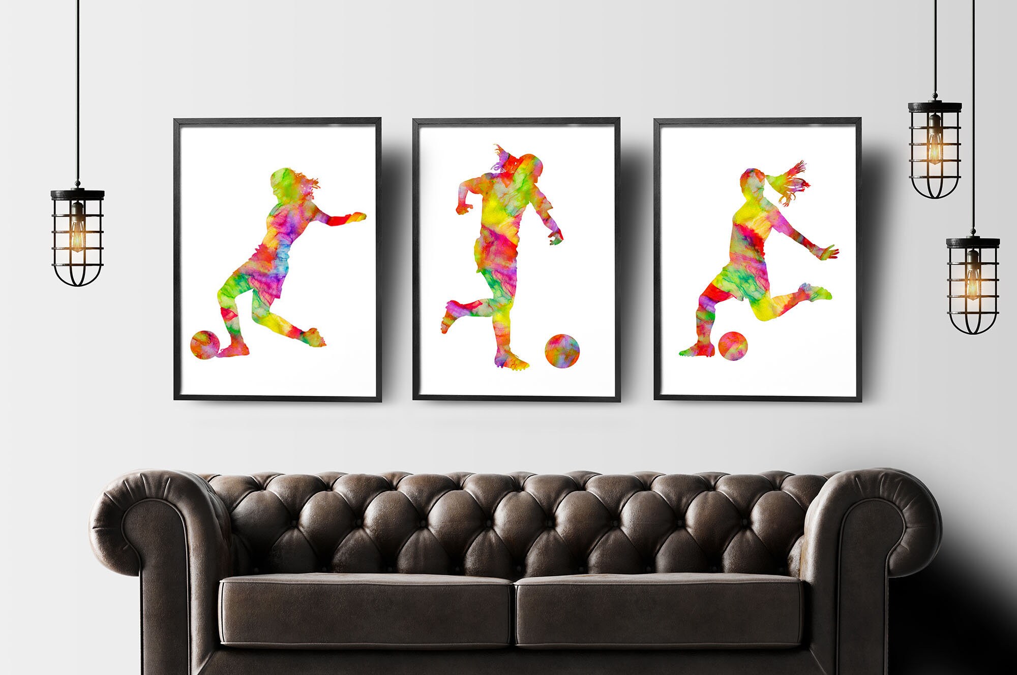 Soccer Girls watercolor art Set of 3 printable wall art Etsy