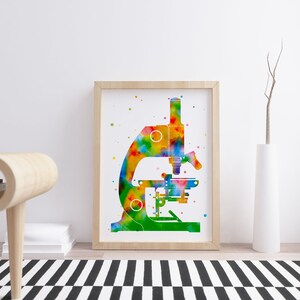 Microscope Watercolor Art Print Microbiology Gifts Laboratory Wall Art ...