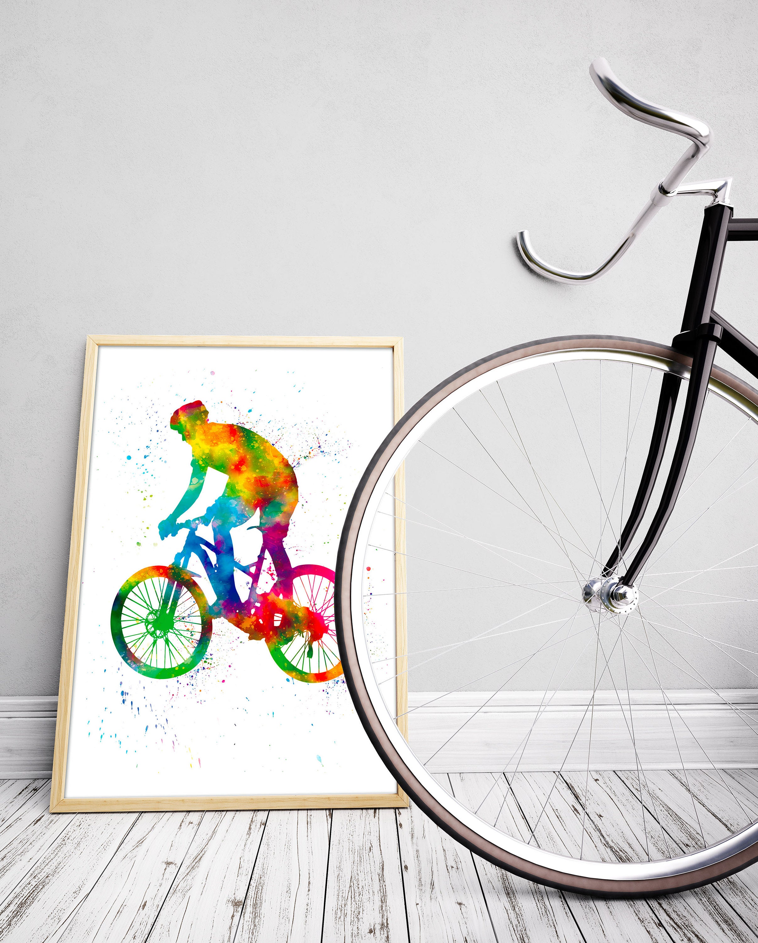 Mountain Bike Art Watercolor Print Bicycle Poster Biker | Etsy