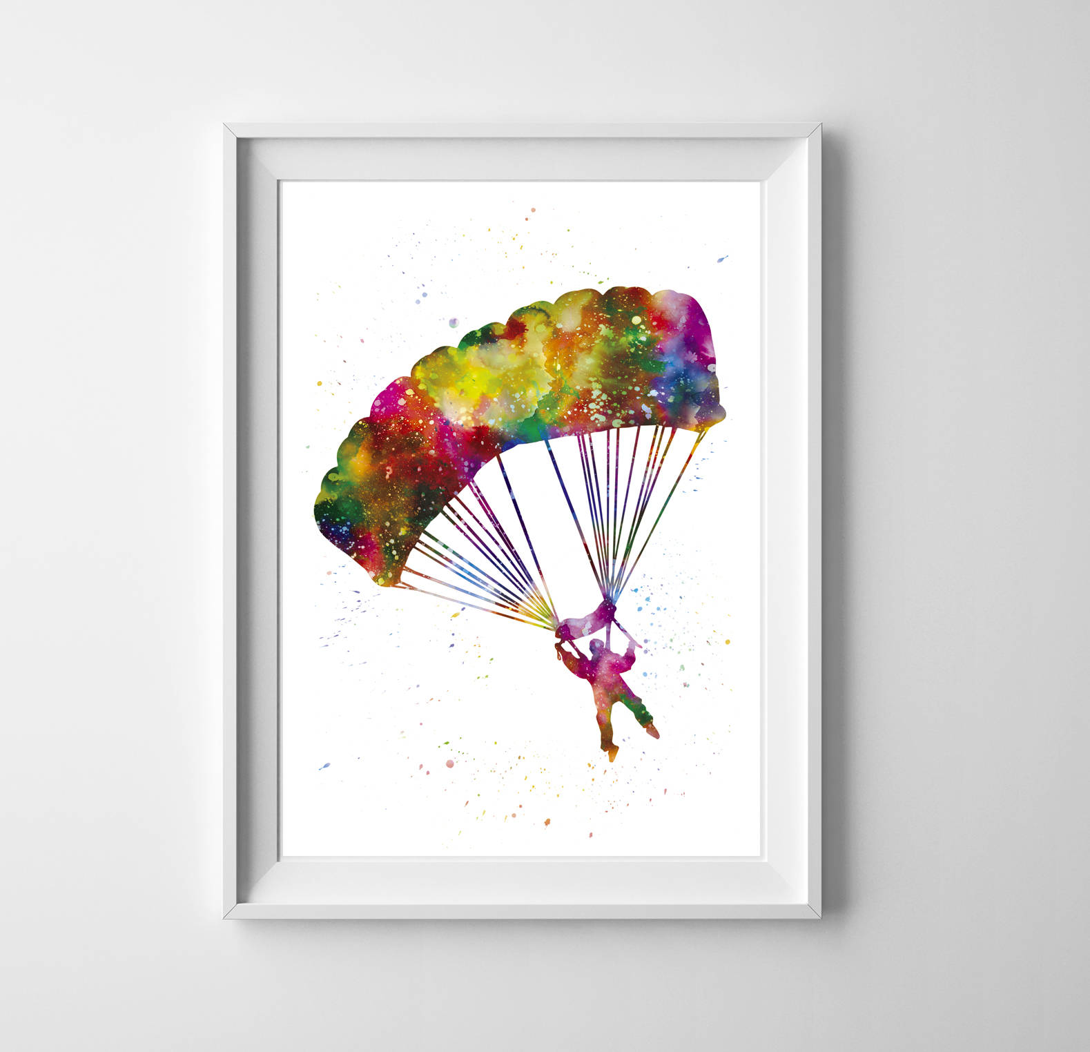 Skydiver Colorful Watercolor Print Skydiving Painting Parachuter